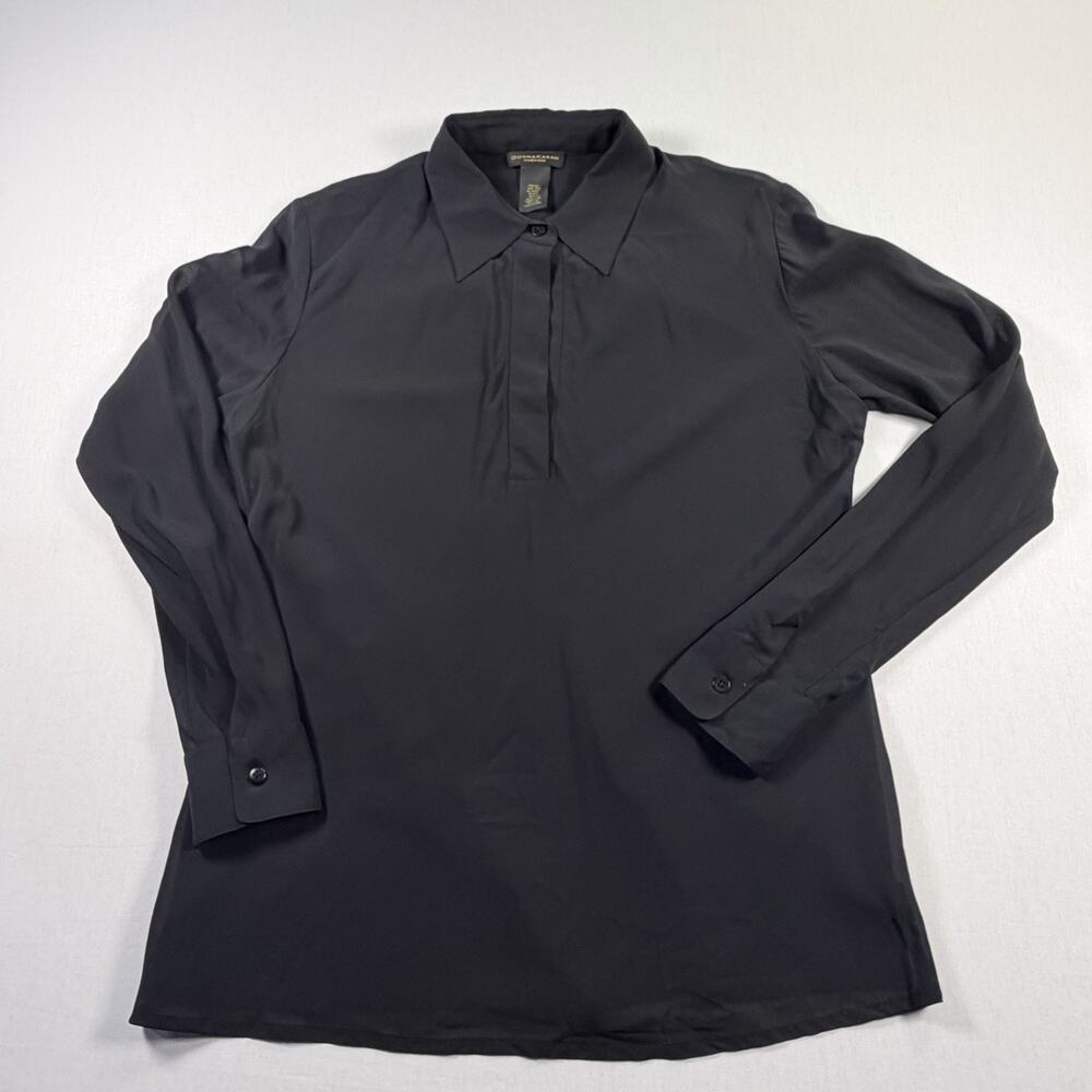 Donna Karan Signature Women’s Long Sleeve Silk Blend Blouse Black Size Large